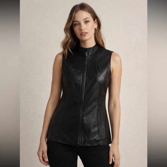 JohnPaulRichard Jackets & Blazers - John Paul Richard Black Soft Leather Woman’s Zip Up Vest Size 10
